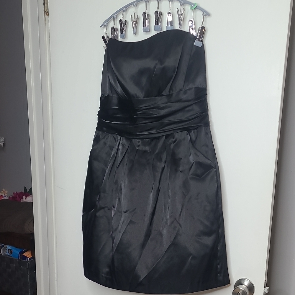 David's Bridal Black Satin Strapless Dress